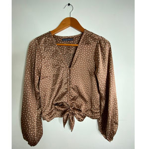 Abercrombie & Fitch Polka Dots Brown Top with White Dots and a Bow Crop